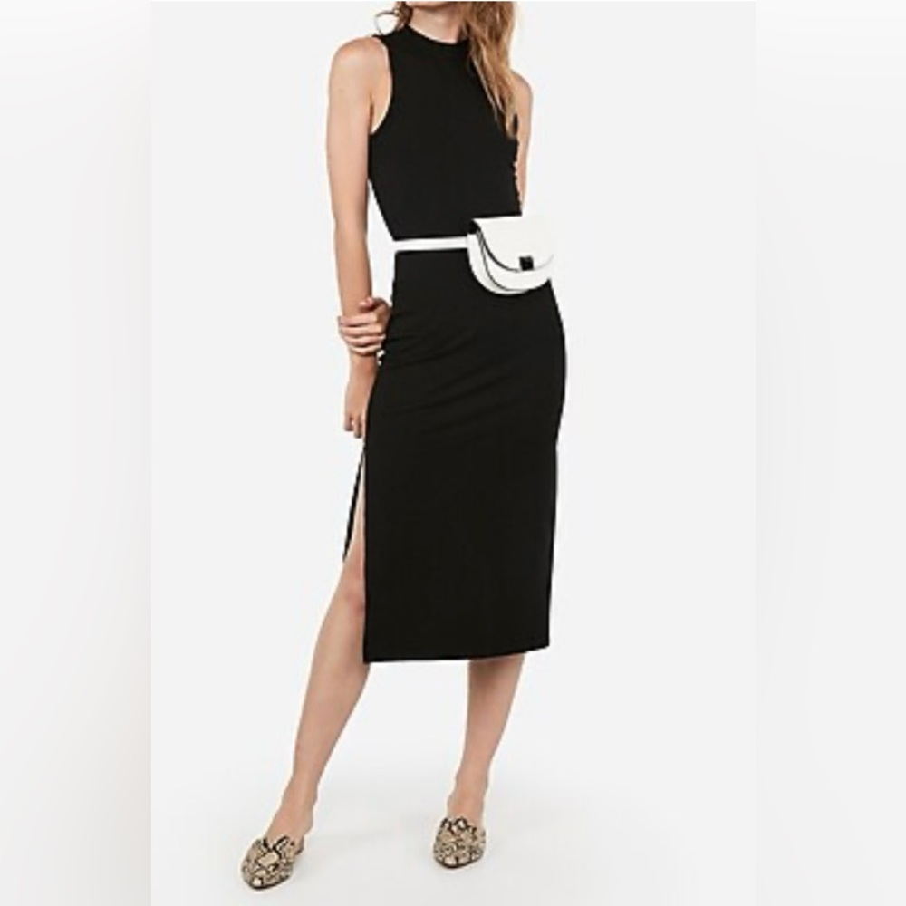 Express  sleeveless mock neck midi bodycon dress side slit. Very flattering